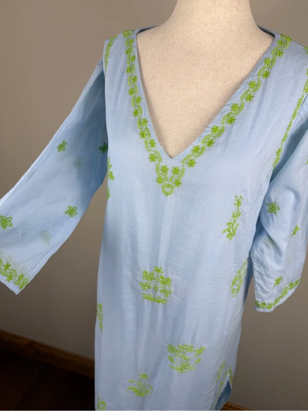Gretchen Scott Blue Embroidered Kaftan Dress Size Small Resort Cover Up Tunic - Picture 1 of 16